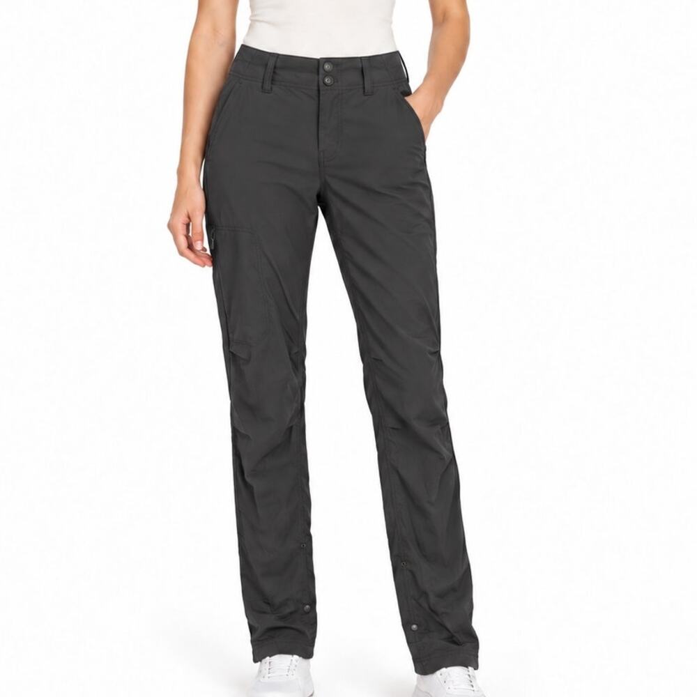 prAna Halle II Women's 6 Charcoal Green Hiking Cargo Pants Zip Pocket Snap Hem